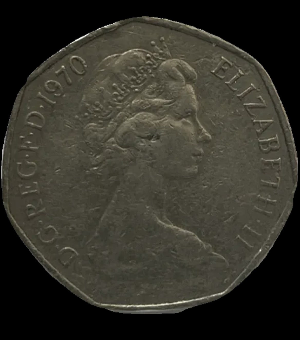 1970 United Kingdom 50 new pence KM# 913 obverse coin image Houston Texas