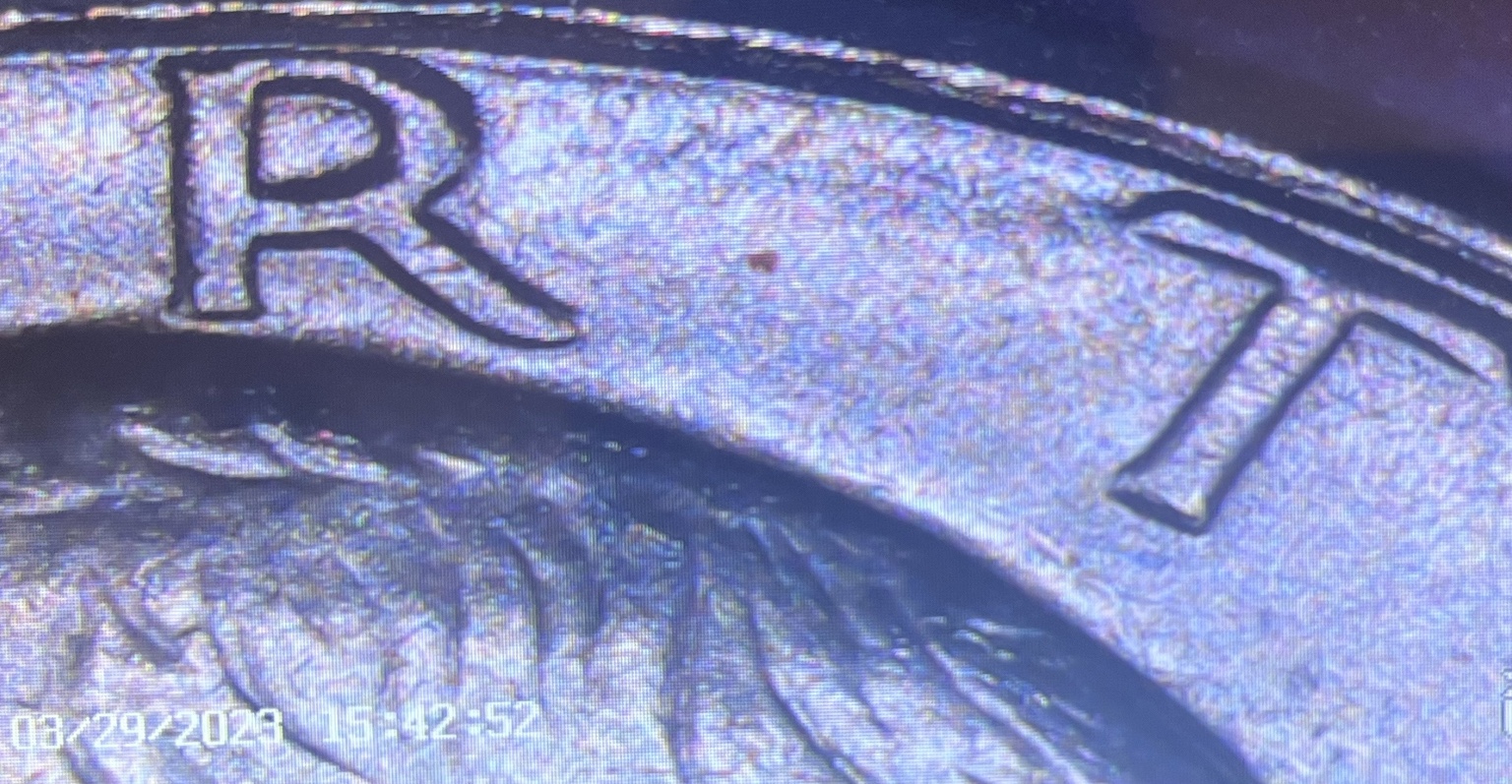 1972 U.S. Mint Eisenhower dollar Peg Leg variety KM# 203 peg leg detail image